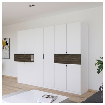Šatníková skriňa TICAO V alpská biela/dub atlantic tmavý, šírka 271 cm 1