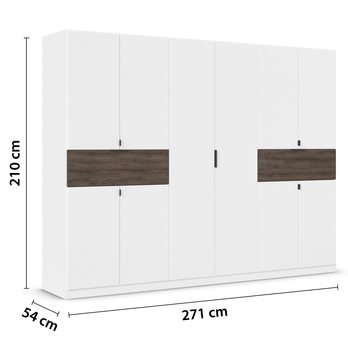 Šatníková skriňa TICAO V alpská biela/dub atlantic tmavý, šírka 271 cm 5