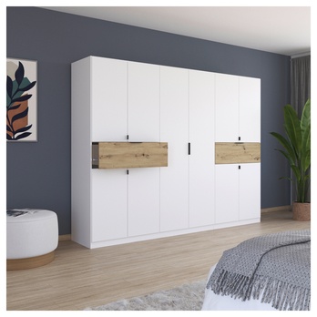 Šatníková skriňa TICAO V alpská biela/dub artisan, šírka 271 cm 1
