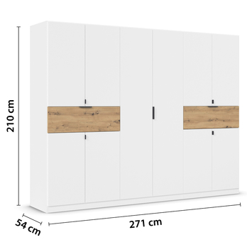 Šatníková skriňa TICAO V alpská biela/dub artisan, šírka 271 cm 5