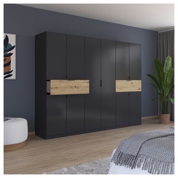 Šatníková skriňa TICAO V metalická sivá/dub artisan, šírka 271 cm 1