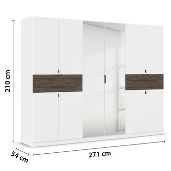 Šatníková skriňa TICAO VI alpská biela/dub atlantic tmavý, šírka 271 cm 4