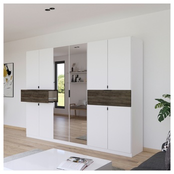 Šatníková skriňa TICAO VI alpská biela/dub atlantic tmavý, šírka 271 cm 1