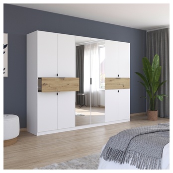 Šatníková skriňa TICAO VI alpská biela/dub artisan, šírka 271 cm 1