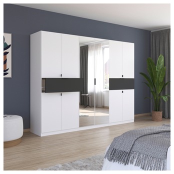 Šatníková skriňa TICAO VI alpská biela/metalická sivá, šírka 271 cm 1