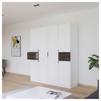 Šatníková skriňa TICAO alpská biela/dub atlantic tmavý, šírka 181 cm 1