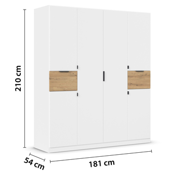 Šatníková skriňa TICAO alpská biela/dub artisan, šírka 181 cm 6