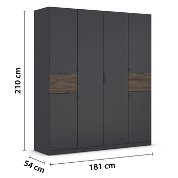 Šatníková skriňa TICAO metalická sivá/dub atlantic tmavý, šírka 181 cm 5