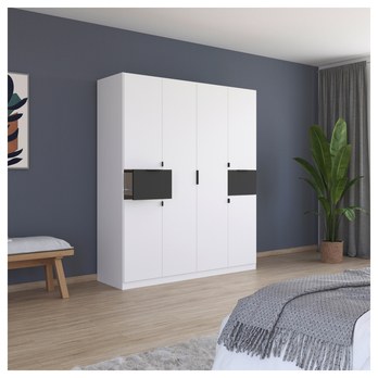 Šatníková skriňa TICAO alpská biela/metalická sivá, šírka 181 cm 1