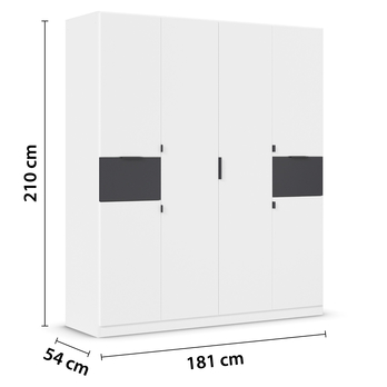 Šatníková skriňa TICAO alpská biela/metalická sivá, šírka 181 cm 4