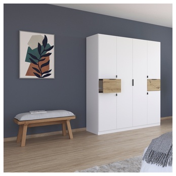 Šatníková skriňa TICAO alpská biela/dub artisan, šírka 181 cm 1