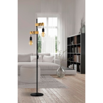 Stojacia lampa TOWNSHEND čierny kov/svetlý dub 1