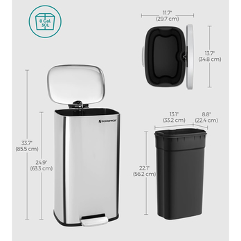 Odpadkový kôš TRASH nehrdzavejúca oceľ, 30 l 6