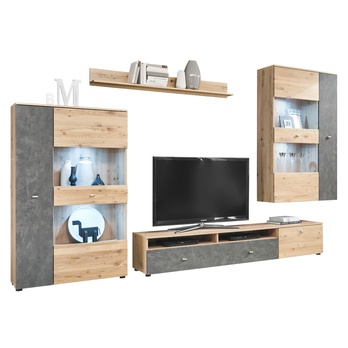 Obývacia stena TREND dub artisan/sivá 2