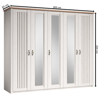 Šatníková skriňa TRIENT pínia/dub artisan, 5 dverí, 3 zrkadlá 3