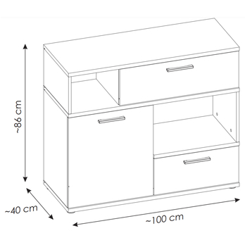 Komoda TWENTY dub castello/alpská biela/grafit, šírka 100 cm 7
