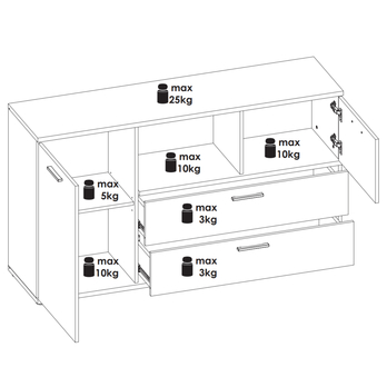 Komoda TWENTY dub castello/alpská biela/grafit, šírka 150 cm 4