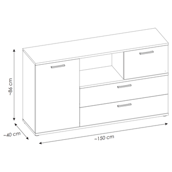 Komoda TWENTY dub castello/alpská biela/grafit, šírka 150 cm 5