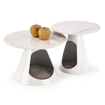 Konferenčný stolík USORAU biely mramor/biela, sada 2ks 1