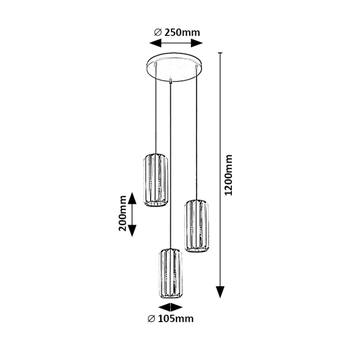 Závesné svietidlo VENESS 3 čierna/tónované sklo 6