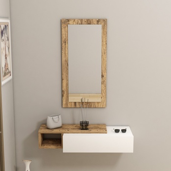 Konzolový stolík so zrkadlom VIEN borovica atlantic/biela 3