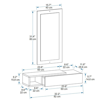 Konzolový stolík so zrkadlom VIEN borovica atlantic/biela 5