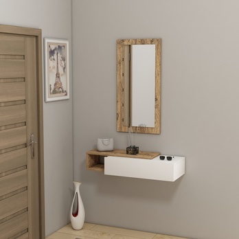 Konzolový stolík so zrkadlom VIEN borovica atlantic/biela 1