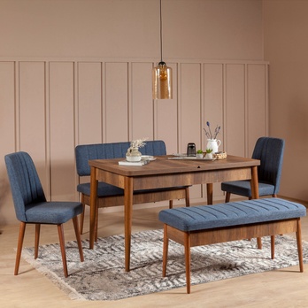 Jedálenská zostava VINA 8 tmavomodrá/orech 1