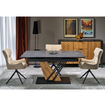 Jedálenský stôl VULONT čierny mramor/zlatý dub/čierna, šírka 140 cm 1