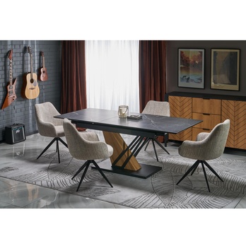 Jedálenský stôl VULONT čierny mramor/zlatý dub/čierna, šírka 140 cm 10