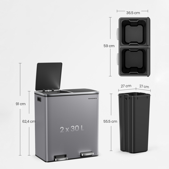 Odpadkový kôš WASTE 1 sivá, 2x30 l 6