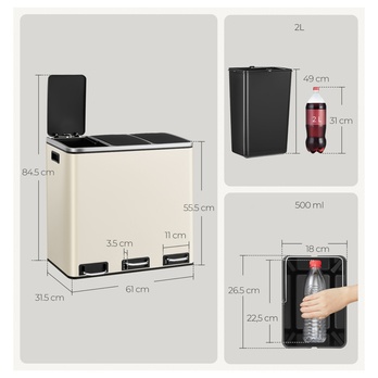 Odpadkový kôš WASTE 2 krémová, 3x18 l 5