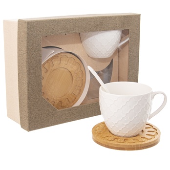 Šálka ​​s tanierikom a lyžičkou WHITELINE porcelán/bambus, 250 ml 2