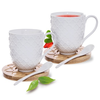 Šálka ​​s tanierikom a lyžičkou WHITELINE porcelán/bambus, 370 ml 1