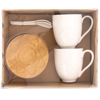 Šálka ​​s tanierikom a lyžičkou WHITELINE porcelán/bambus, 370 ml 2