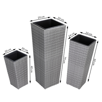 Vysoký obal na kvety WICKER sivá, 3 ks 10