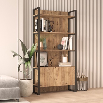 Regál/knižnica WOOD 1 borovica atlantic/čierna 1