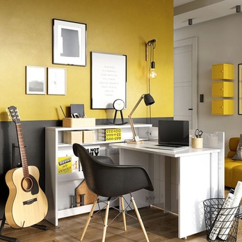 Písací stôl WORK CONCEPT pravá, biela vysoký lesk 1