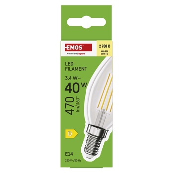 LED žiarovka filament ZF3D22 E14, 3,4 W, teplá biela 3