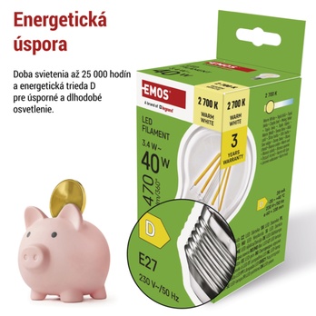 LED žiarovka filament ZF5D22 E27, 3,4 W, teplá biela 4